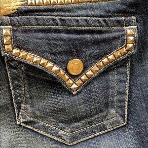 Robin’s Gold Studded Stretch Straight Leg Jeans